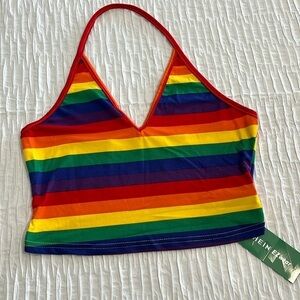 Rainbow pride festival halter top women’s large stretch lgbt 🏳️‍🌈 stripe crop‎